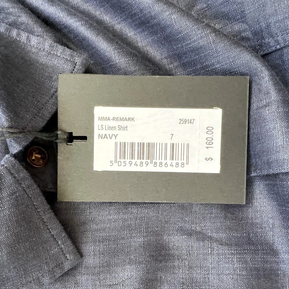 Ted Baker Button Up Linen Shirt Men Size 7 Navy Slim Fit Long Sleeves $160 NEW - Picture 2 of 10